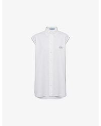 Prada - Logo-embroidered Short-sleeve Cotton Oxford Shirt - Lyst