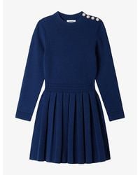 Sandro - Pleated Button-Embellished Stretch-Knit Mini Dress - Lyst