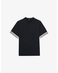 Reiss - Aries Striped-Trim Stretch-Woven T-Shirt - Lyst