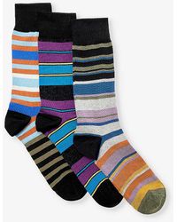 Paul Smith - Stripe-pattern Pack Of Three Stretch-cotton Knitted Socks - Lyst