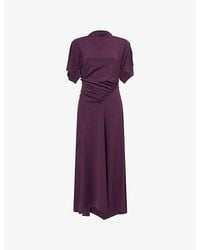 Victoria Beckham - Cap-Sleeve Draped Satin Midi Dress - Lyst