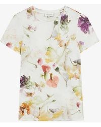 Ted Baker - Treyya Floral-print Short-sleeve Stretch-woven T-shirt - Lyst