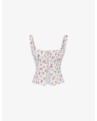 House Of Cb - Chicca Floral-print Linen-blend Top - Lyst