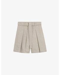 BOSS - Front-Pleat Wide-Leg High-Rise Linen-Blend Shorts - Lyst