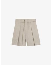 BOSS - Front-Pleat Wide-Leg High-Rise Linen-Blend Shorts - Lyst