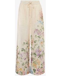 Zimmermann - Halliday Floral-print Straight-leg Mid-rise Linen Trousers - Lyst