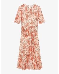 LK Bennett - Thea Floral-print Silk-blend Midi Dress - Lyst