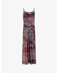 AllSaints - Hadley Graphic-print Cowl-neck Stretch Recycled-polyester Maxi Dress - Lyst