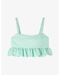 Sandro - Ruffled Floral Jacquard Linen-Blend Crop Top - Lyst