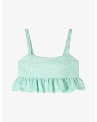 Sandro - Ruffled Floral Jacquard Linen-Blend Crop Top - Lyst