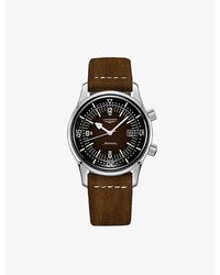 Longines - L3.774.4.60.2 The Legend Diver Stainless Steel And Leather Automatic Watch - Lyst