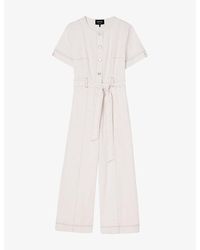 Whistles - Belted Wide-Leg Denim Jumpsuit - Lyst