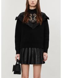 Sandro Westy Wool-blend And Cotton-poplin Top - Black