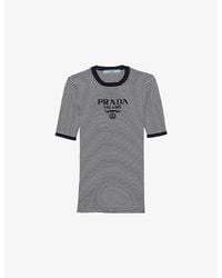 Prada - Stripe Silk Crewneck Knit Top - Lyst