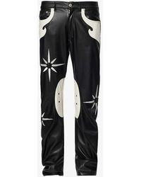 Kusikohc - Flower Rider Contrast-panel Tapered-leg Faux-leather Trousers - Lyst