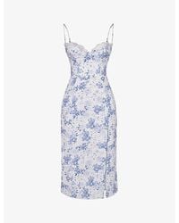 House Of Cb - Charlotte Floral-print Fitted-corset Stretch-woven Midi Dress - Lyst