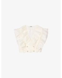 Sandro - Ruffled-Trim Cropped Linen-Blend Top - Lyst