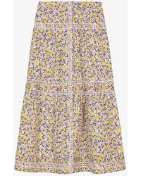 Maje - Floral-print Elasticated-waist Cotton Midi Skirt - Lyst