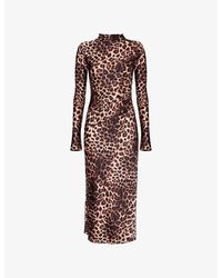 GOOD AMERICAN - Leopard-Print Long-Sleeves Stretch-Woven Midi Dress - Lyst