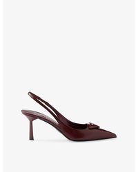 Prada - Logo-Plaque Slingback Heeled Leather Pumps - Lyst