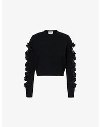 Self-Portrait - Cut-Out Lace-Trim Knitted Cardigan - Lyst