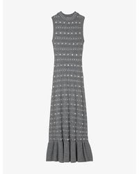 Sandro - Studded Ruffled-Hem Stretch Pointelle-Knit Maxi Dress - Lyst