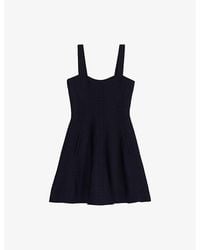 Maje - Square-Neck Embroidered Knitted Mini Dress - Lyst