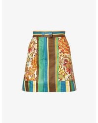 ALÉMAIS - Charlie Striped-Floral Linen Mini Skirt - Lyst