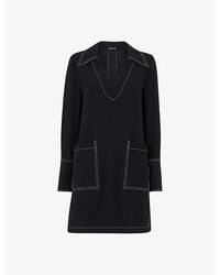 Whistles - Contrast-Stitch Oversized-Collar Eco-Viscose Mini Dress - Lyst