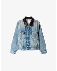 Sandro - Leather-Collar Faded Denim Jacket - Lyst