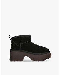 UGG - Classic Ultra Mini New Heights Suede And Shearling Heeled Ankle Boots - Lyst