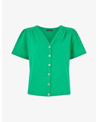 Whistles - Maeve V-neck Button-down Cotton T-shirt - Lyst