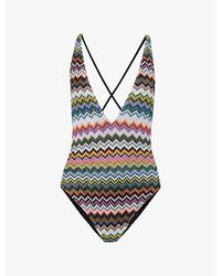 Missoni - Chevron Plunge Knit Swimsuit - Lyst