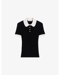 Maje - Short-Sleeved Ribbed Knitted Polo Shirt - Lyst