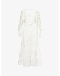 Damson Madder - Junia Embroidered-Sleeves Cotton-Poplin Midi Dress - Lyst