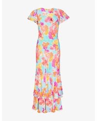 Ro&zo - Hazel Floral-Print Frill-Sleeve Woven Maxi Dress - Lyst