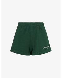 Sporty & Rich - Logo-print Elasticated-waist Mid-rise Cotton-jersey Shorts - Lyst
