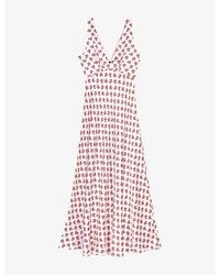 Maje - Floral-Print V-Neck Silk Maxi Dress - Lyst