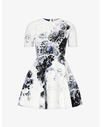 Alexander McQueen - Graphic-pattern Flared-hem Knitted Mini Dress X - Lyst