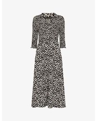 Whistles - Abstract-print Shirred-bodice Woven Midi Dress - Lyst