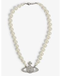 Vivienne Westwood Bas Relief Yellow-gold Tone Brass, Pearl And Swarovski Crystal Necklace - Metallic