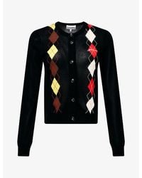 Ganni - Argyle-Pattern Cotton-Knitted Cardigan - Lyst