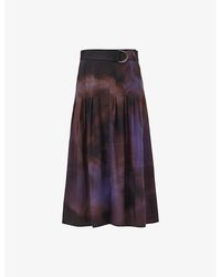 eem - Printed Belted Cotton Midi Skirt - Lyst