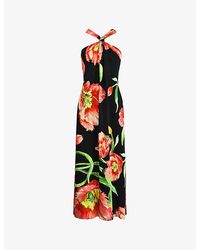Ro&zo - Halterneck Floral-print Woven Midi Dress - Lyst