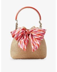 Jimmy Choo - Bon Bon Small Bow-embellished Raffia Bucket Bag - Lyst