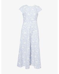 ME+EM - Speckled Bloom-Print Fit-And-Flare Cotton-Blend Maxi Dress - Lyst