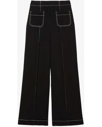 Reiss - Kylie Contrast-stitching Wide-leg High-rise Stretch-woven Trousers - Lyst