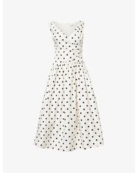 Self-Portrait - Polka Dot V-Neck Cotton-Poplin Midi Dress - Lyst