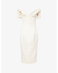 Bottega Veneta - Off-Shoulder Double Crepe Woven Midi Dress - Lyst