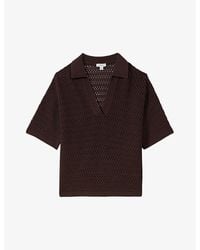 Reiss - Carla Open-Stitch Knitted Polo Shirt - Lyst